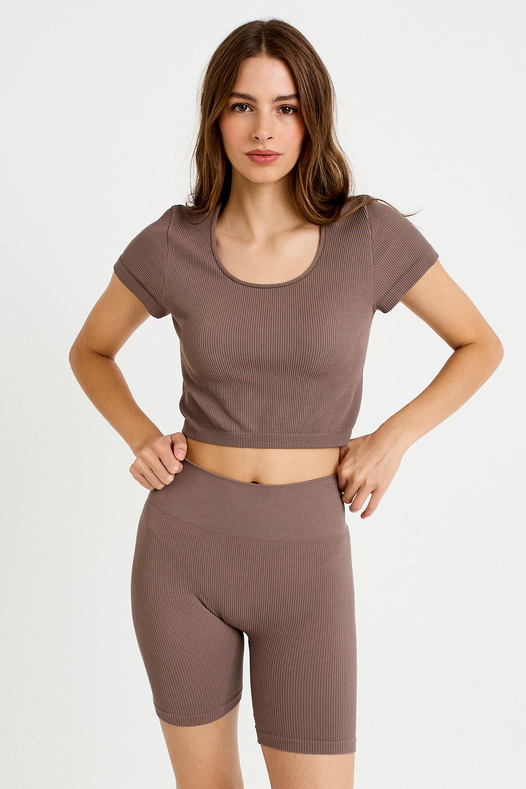 Crop top sans couture col rond, CACHE CACHE