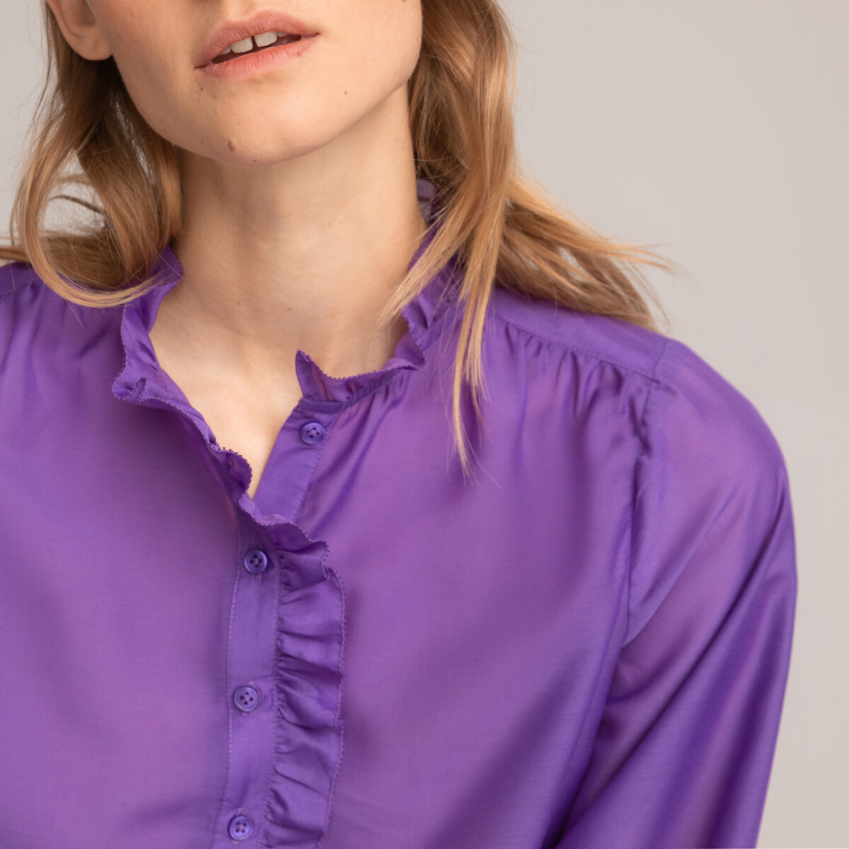 Ruffled High Neck Blouse with Long Sleeves