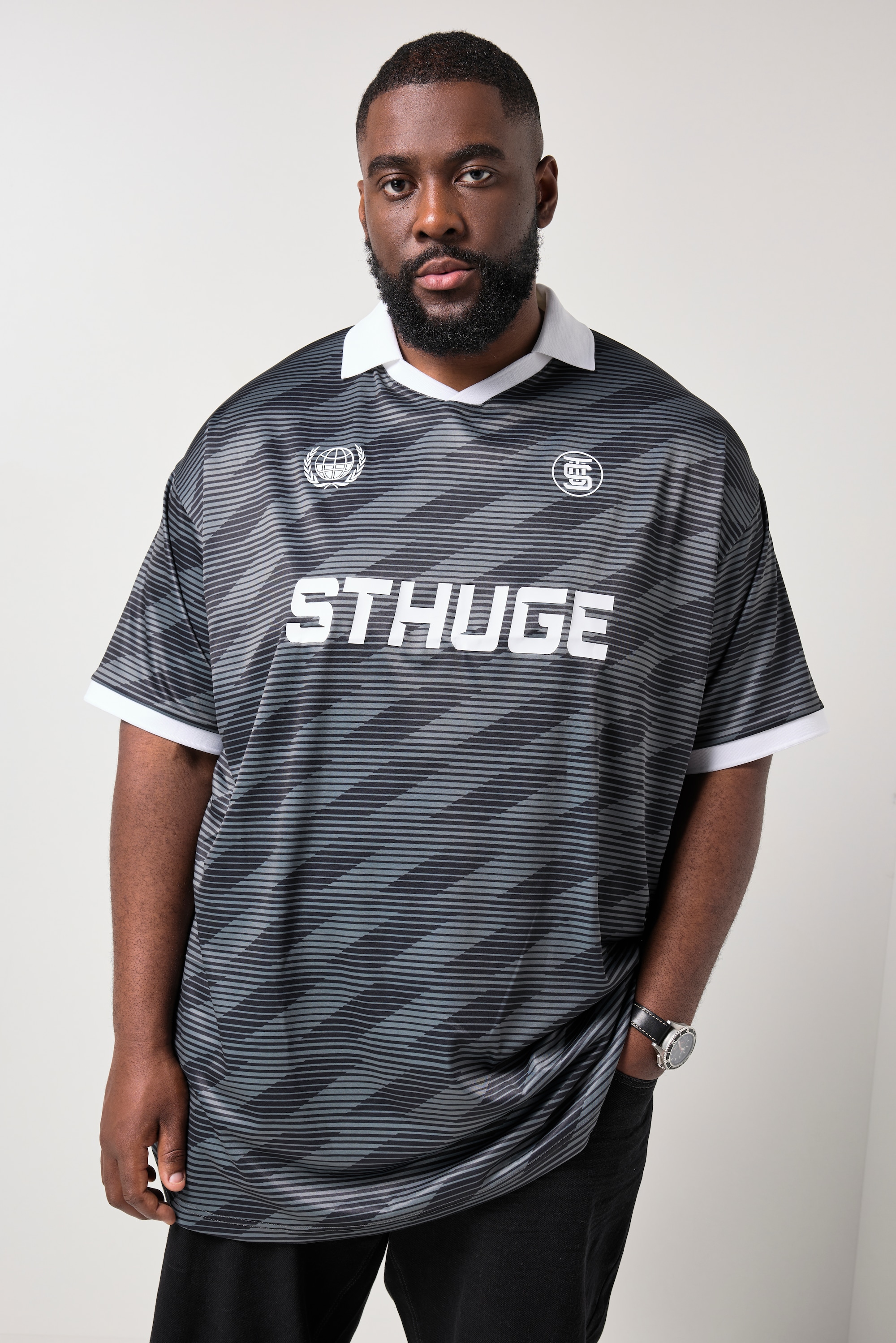Polo oversize, jersey léger à motif, STHUGE