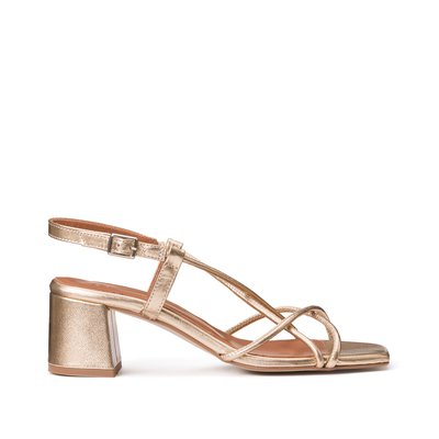 Metallic Leather Sandals with Block Heel LA REDOUTE COLLECTIONS