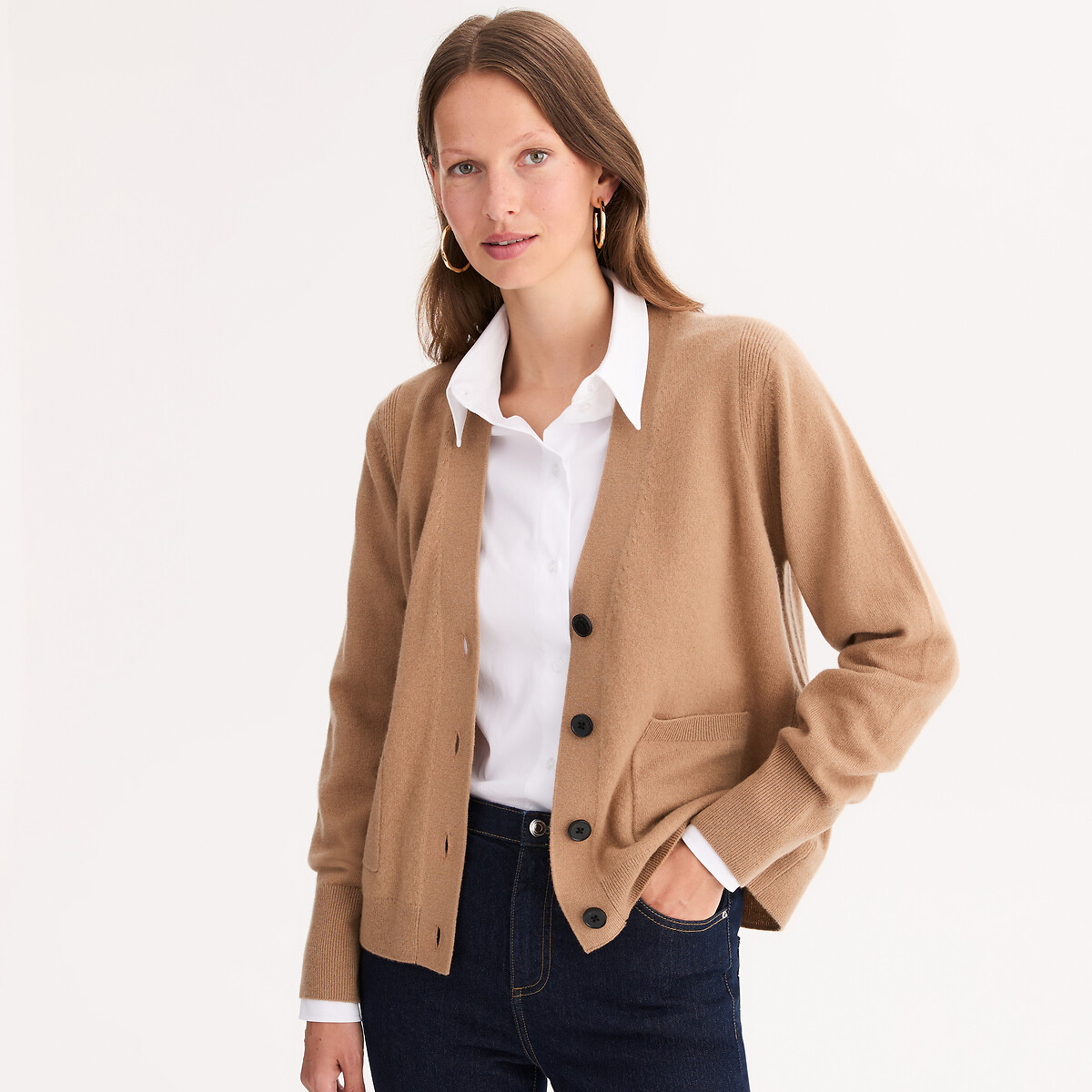 Gilet boutonné en cachemire, fine maille, ANNE WEYBURN