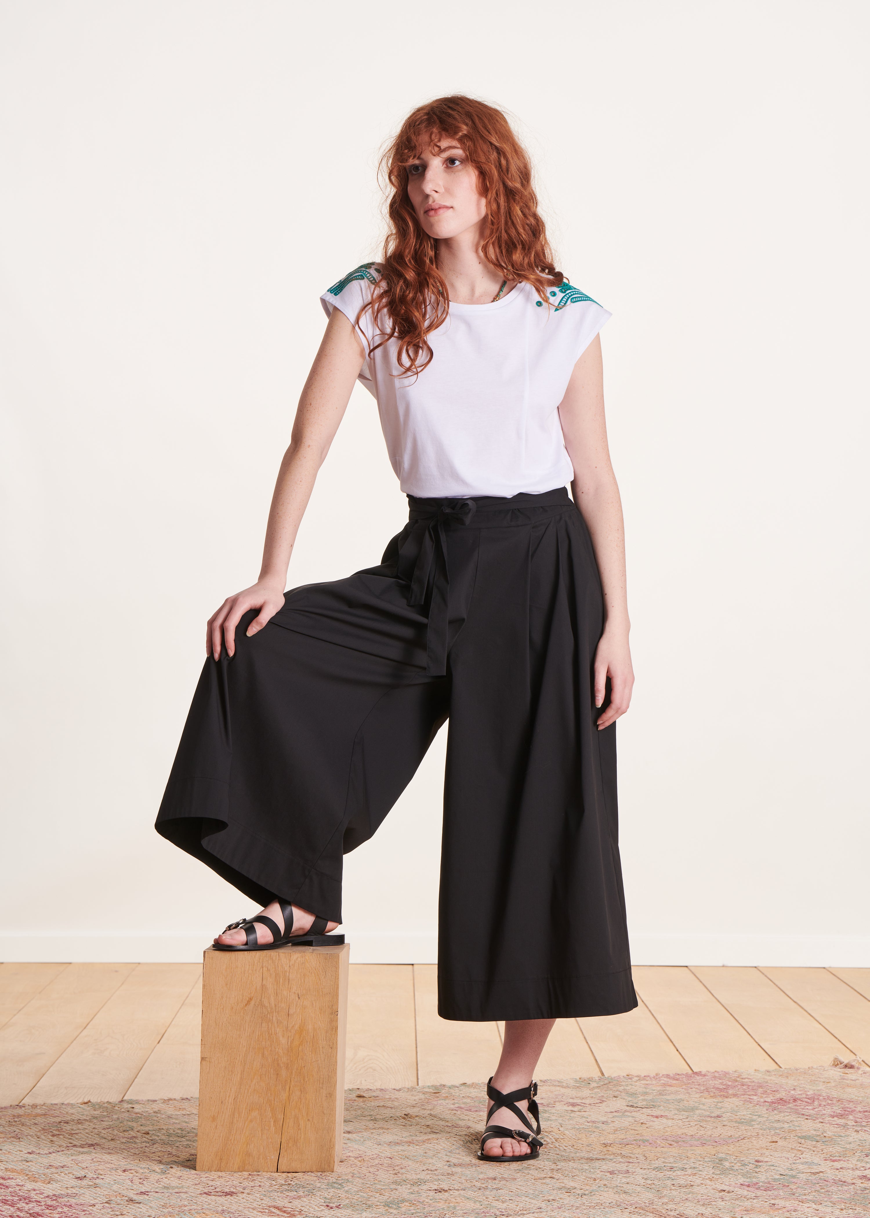 Pantalon large 7/8ème avec ceinture à nouer, LA FEE MARABOUTEE