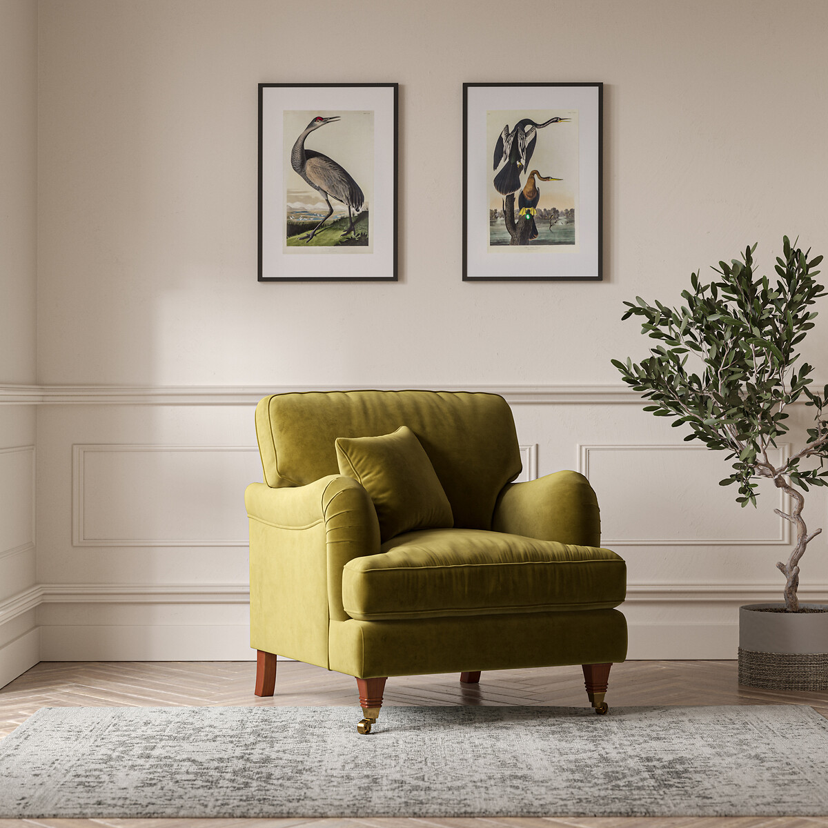 Emeline Velvet Armchair with Castor Legs, ÉDITÉ