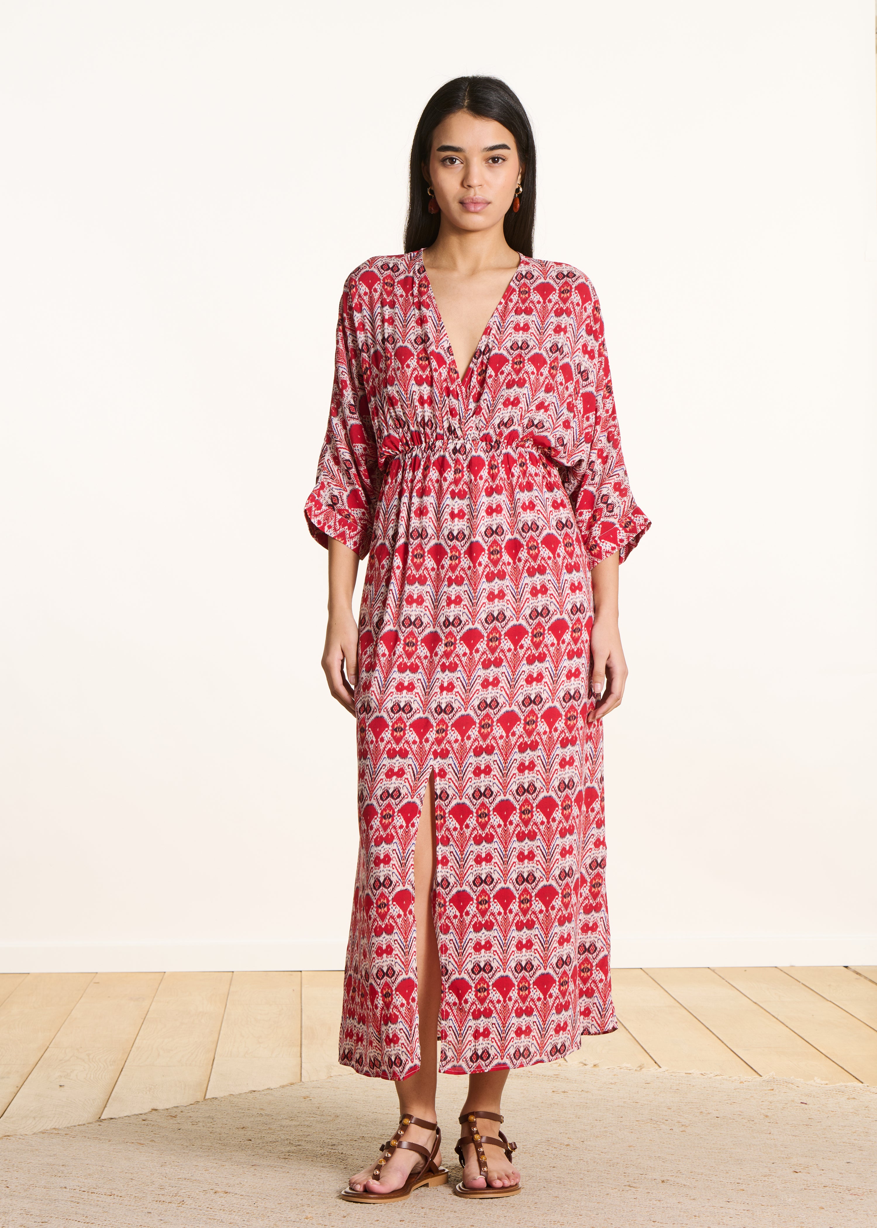 Robe longue cache-cœur à imprimé, LA FEE MARABOUTEE