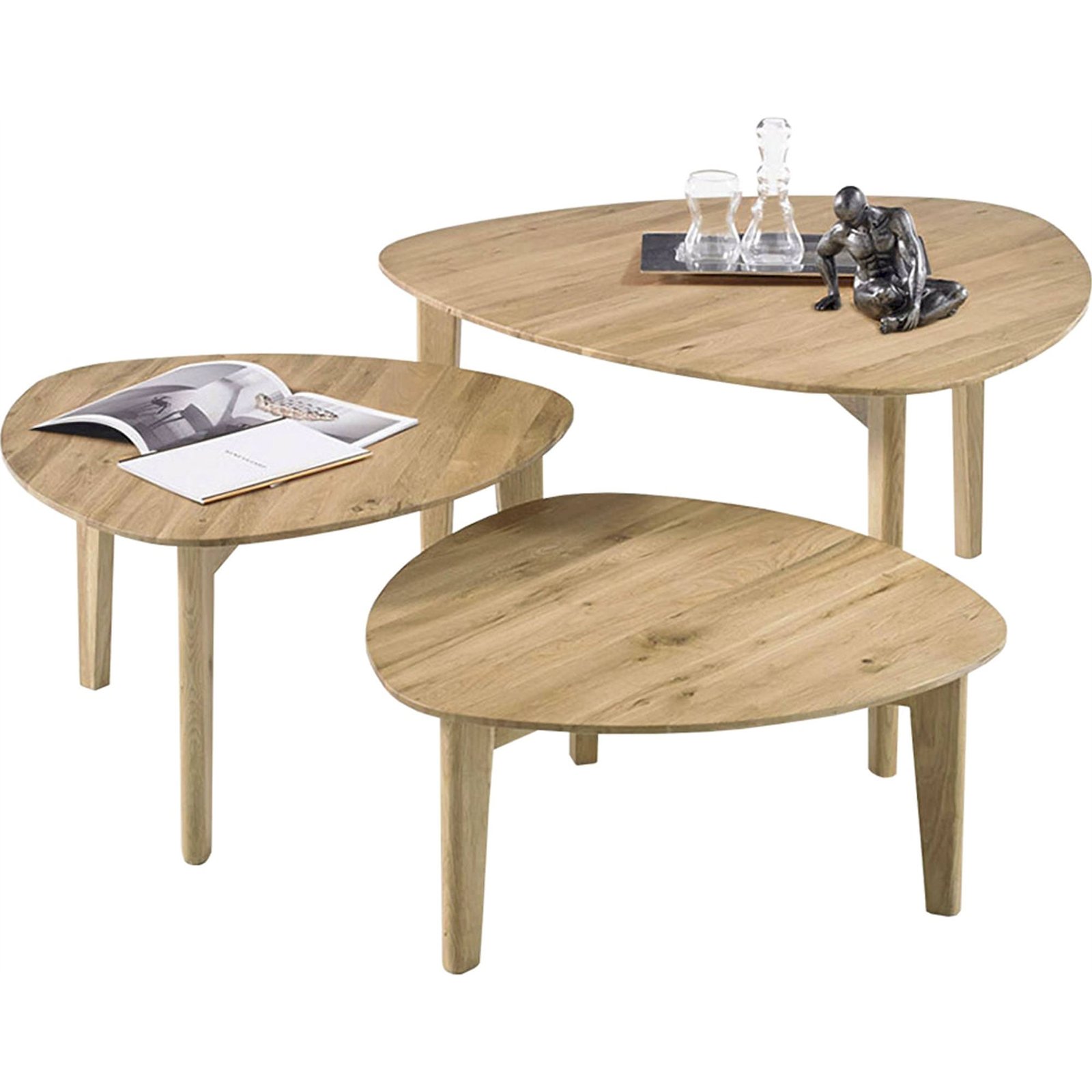 Lot de 3 tables basses en chêne massif, RECOLLECTION