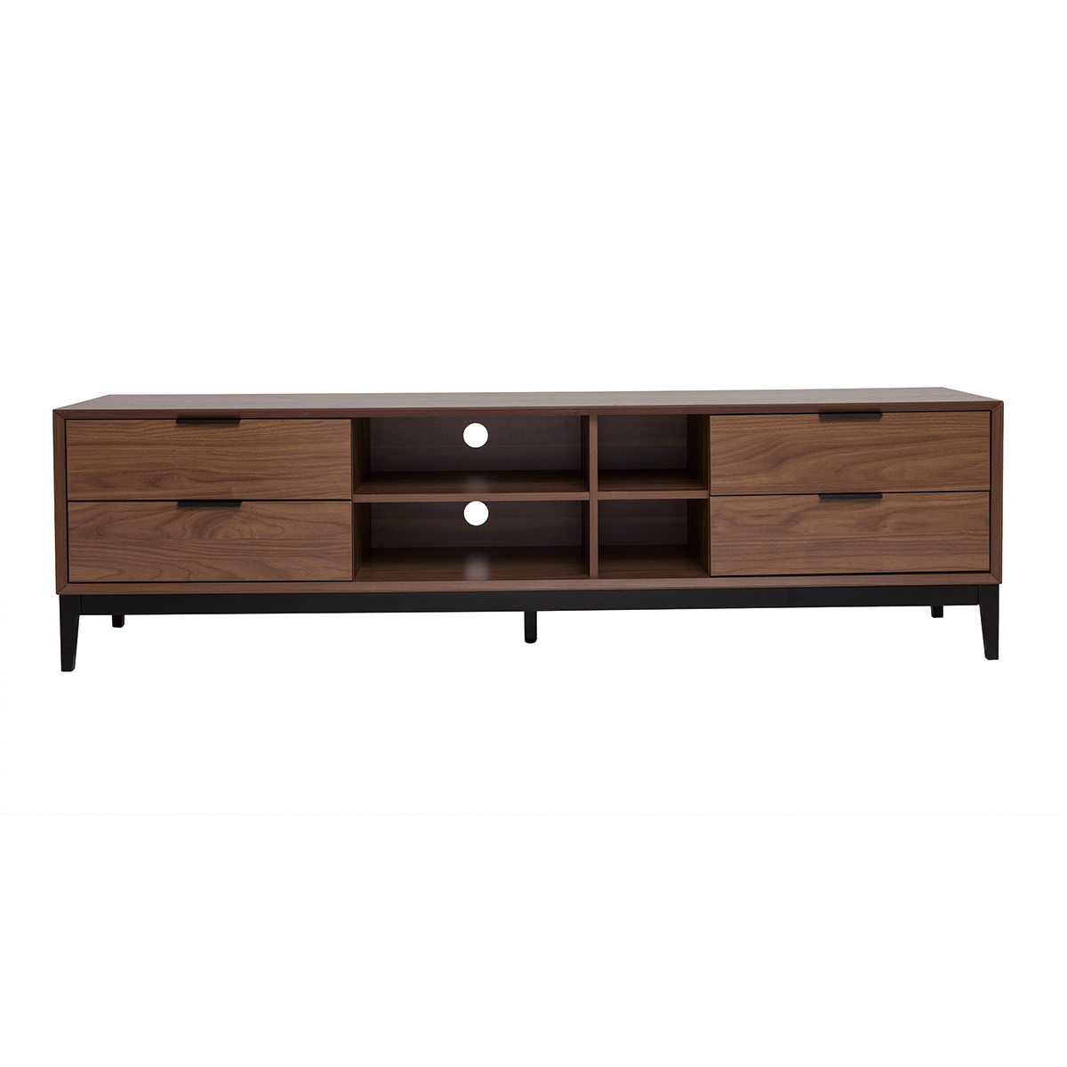 Meuble TV vintage finition bois foncé noyer et métal noir avec rangements L180 cm SARTO, MILIBOO