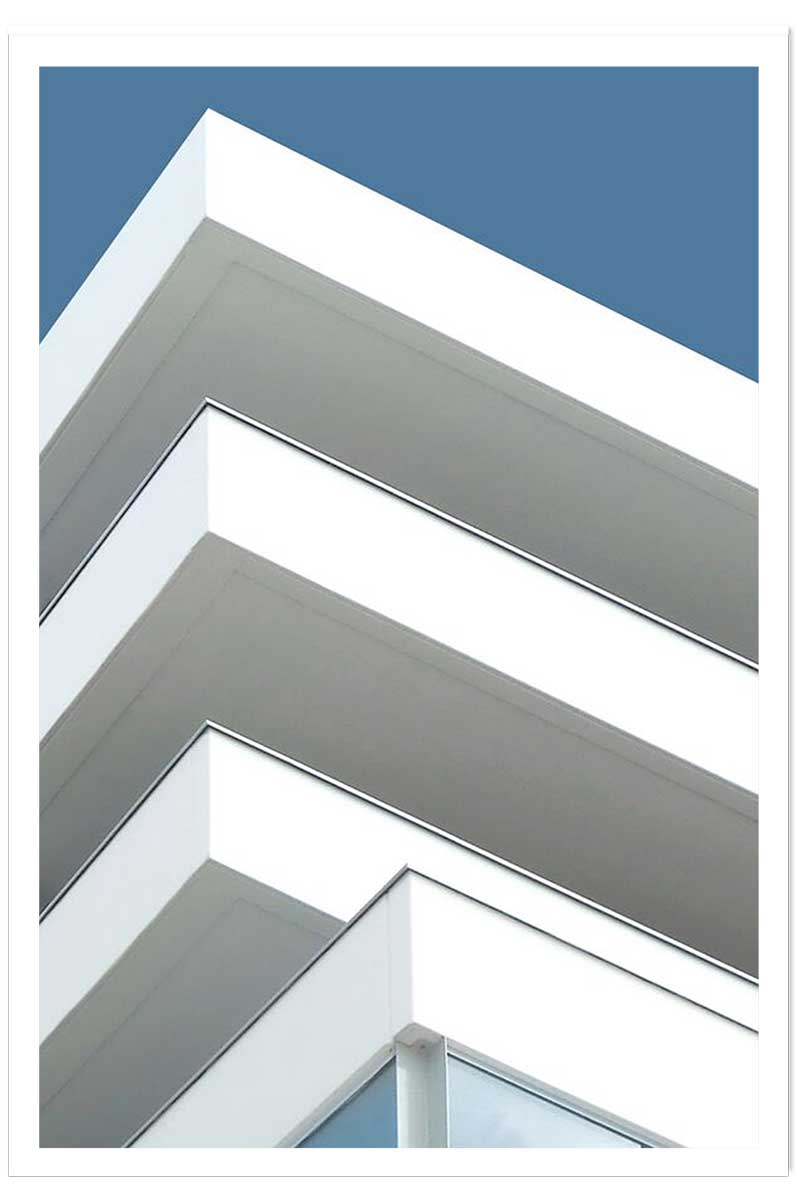 Affiche architecture urbaine balcons sur angle, HEXOA