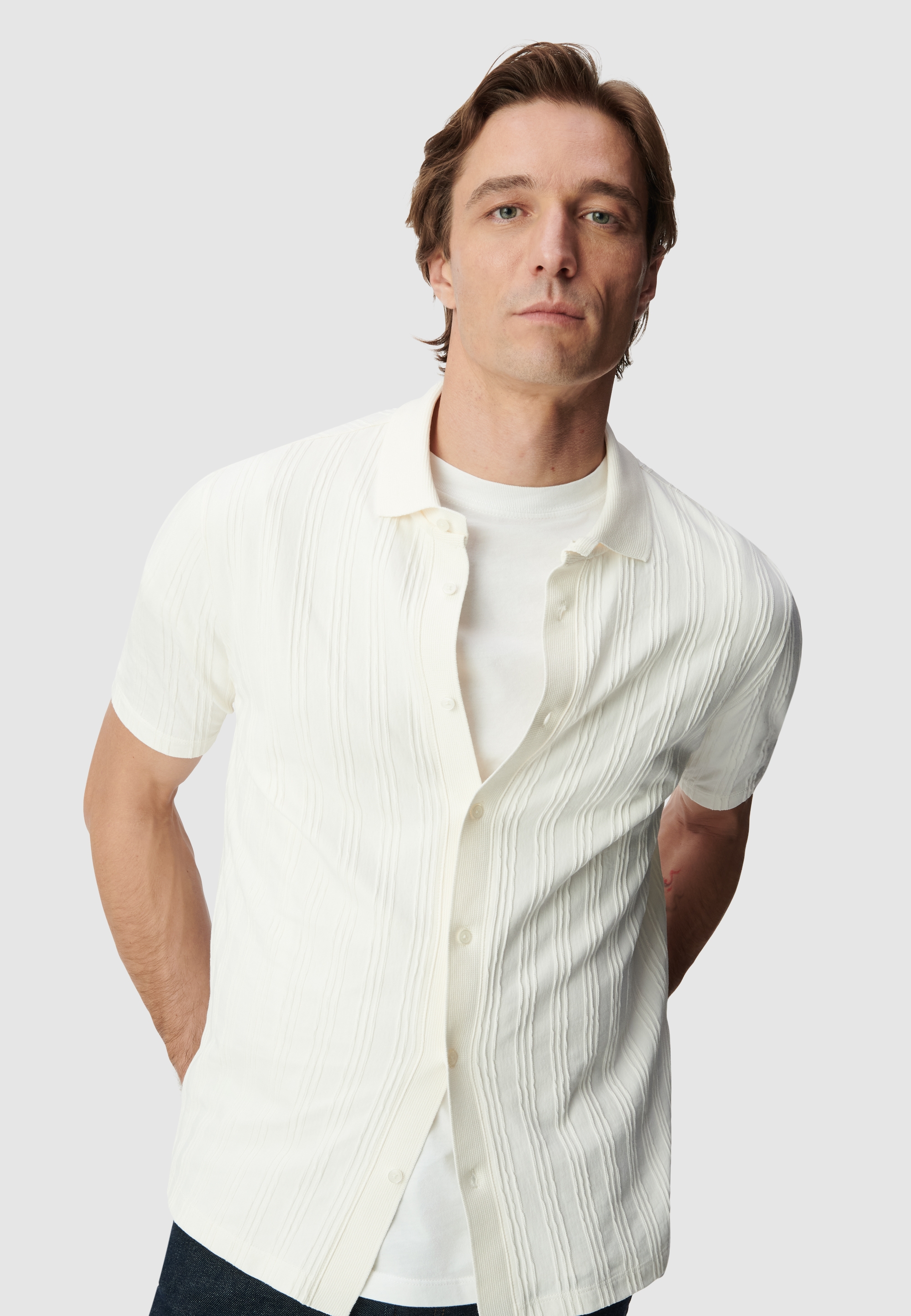 Chemise slim en maille jeux de rayures, IKKS