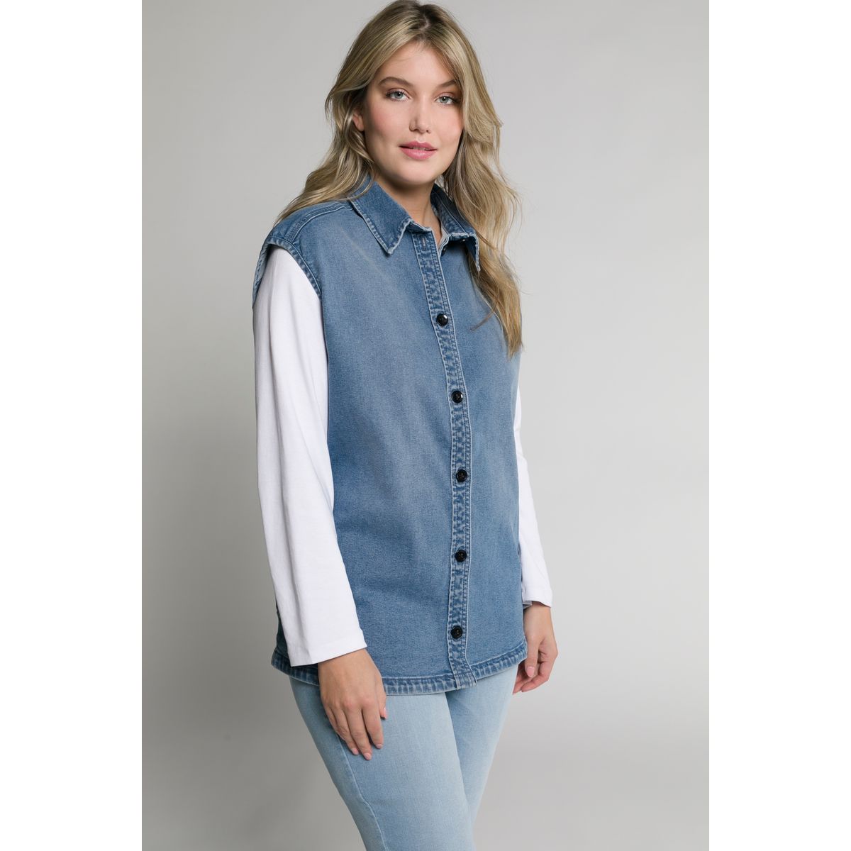 Veste jean best sale femme sans col