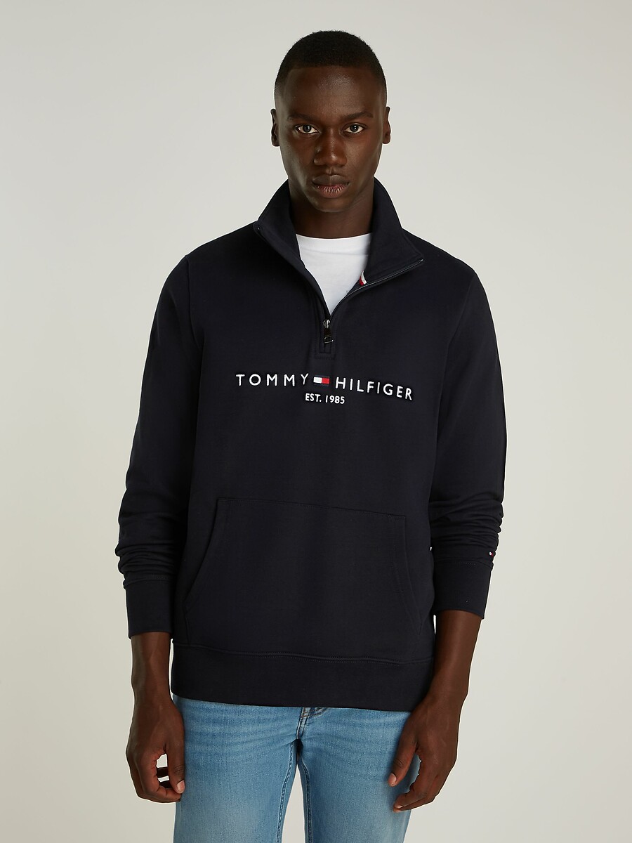 Half zip logo sweatshirt in cotton navy blue Tommy Hilfiger La Redoute