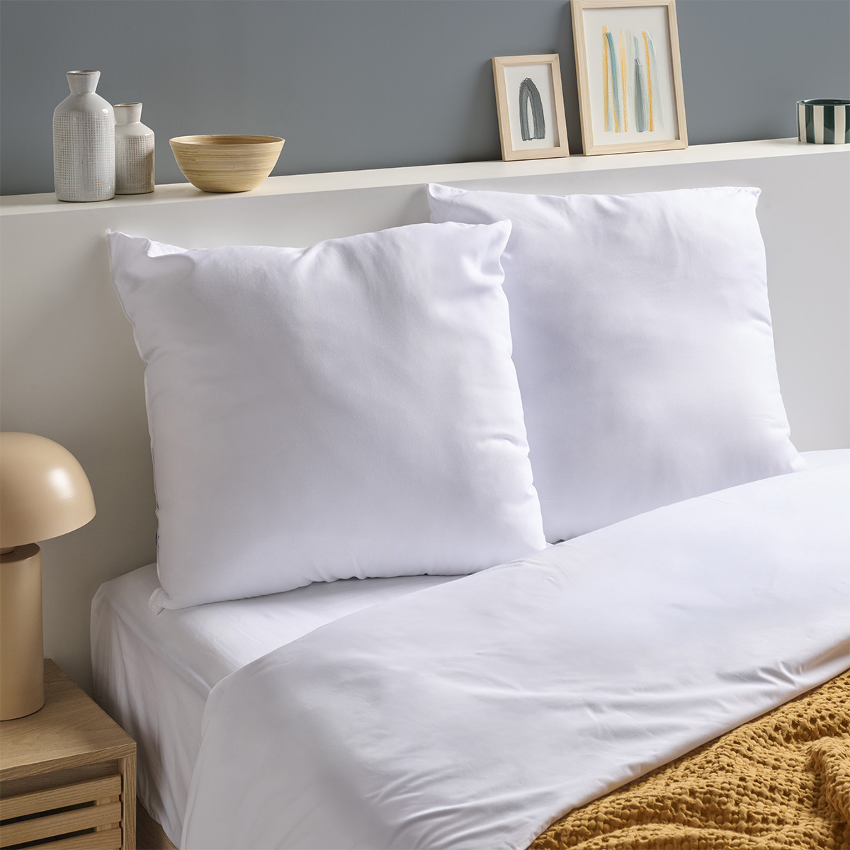 Lot de 2 Oreillers Moelleux ANTI-ACARIENS, BLEU CALIN