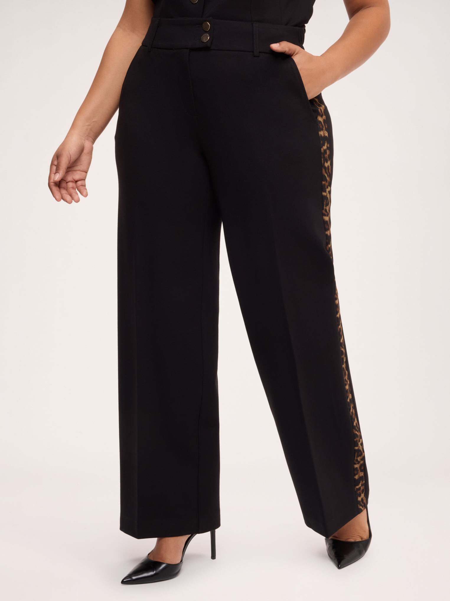 Pantalon droit avec bande imprimé animal, FIORELLA RUBINO