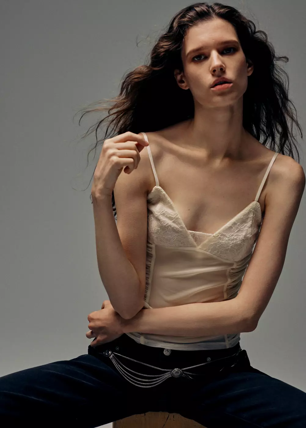 Top drapé à dentelle, MANGO