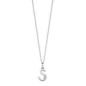 Sterling Silver Art Deco Initial 'S' Pendant with Cubic Zirconia Stone Detail BEGINNINGS image