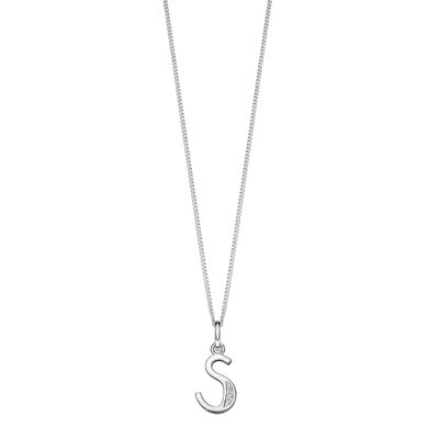 Sterling Silver Art Deco Initial 'S' Pendant with Cubic Zirconia Stone Detail BEGINNINGS