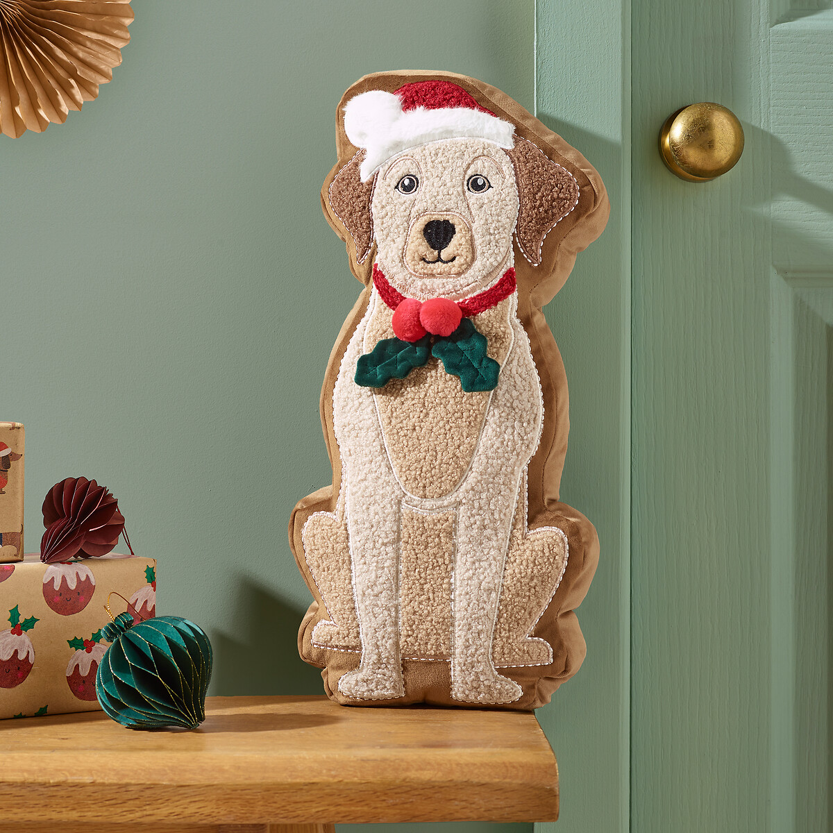 Christmas Dog 3D Shaped Cushion, CATHERINE LANSFIELD