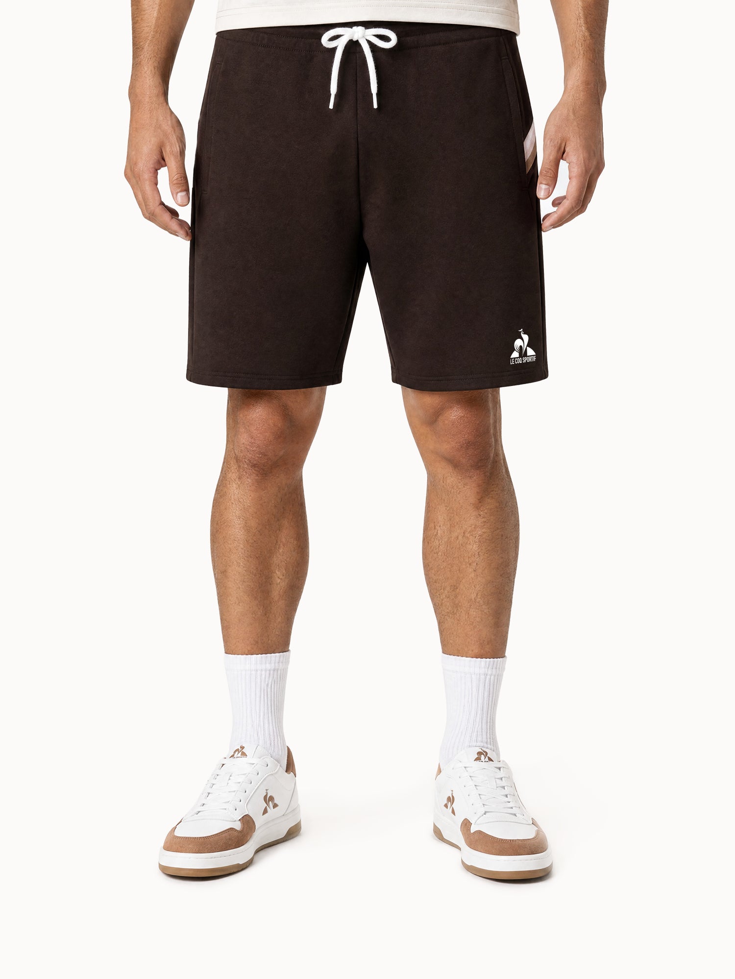 Short en molleton léger avec bandes rayées côtés Heritage, LE COQ SPORTIF