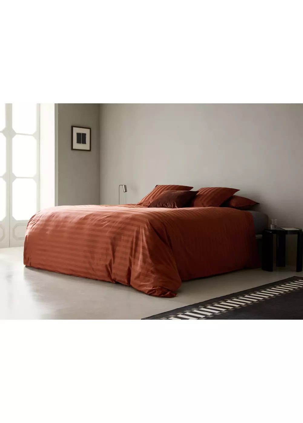 Housse de couette satin 300 fils rayures lit 150/160 cm, MANGO HOME