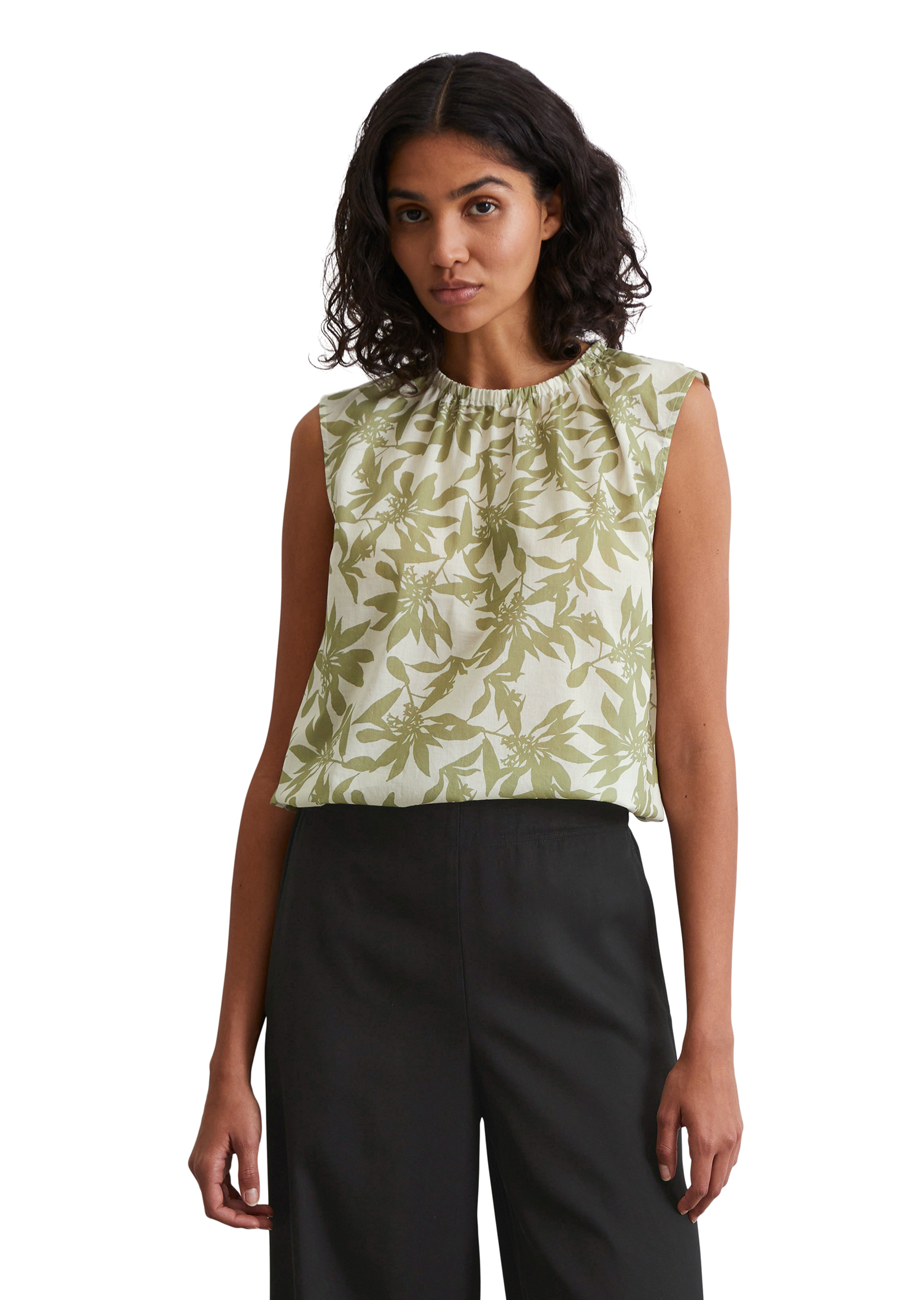 Top chemisier à motifs cropped en voile de coton léger, MARC O'POLO
