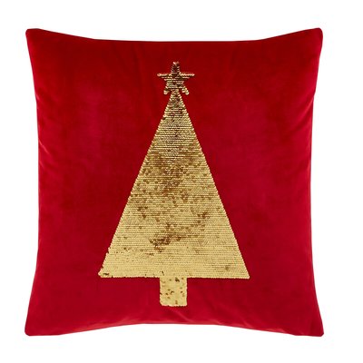 Sequin Christmas Tree Cushion in Red CATHERINE LANSFIELD