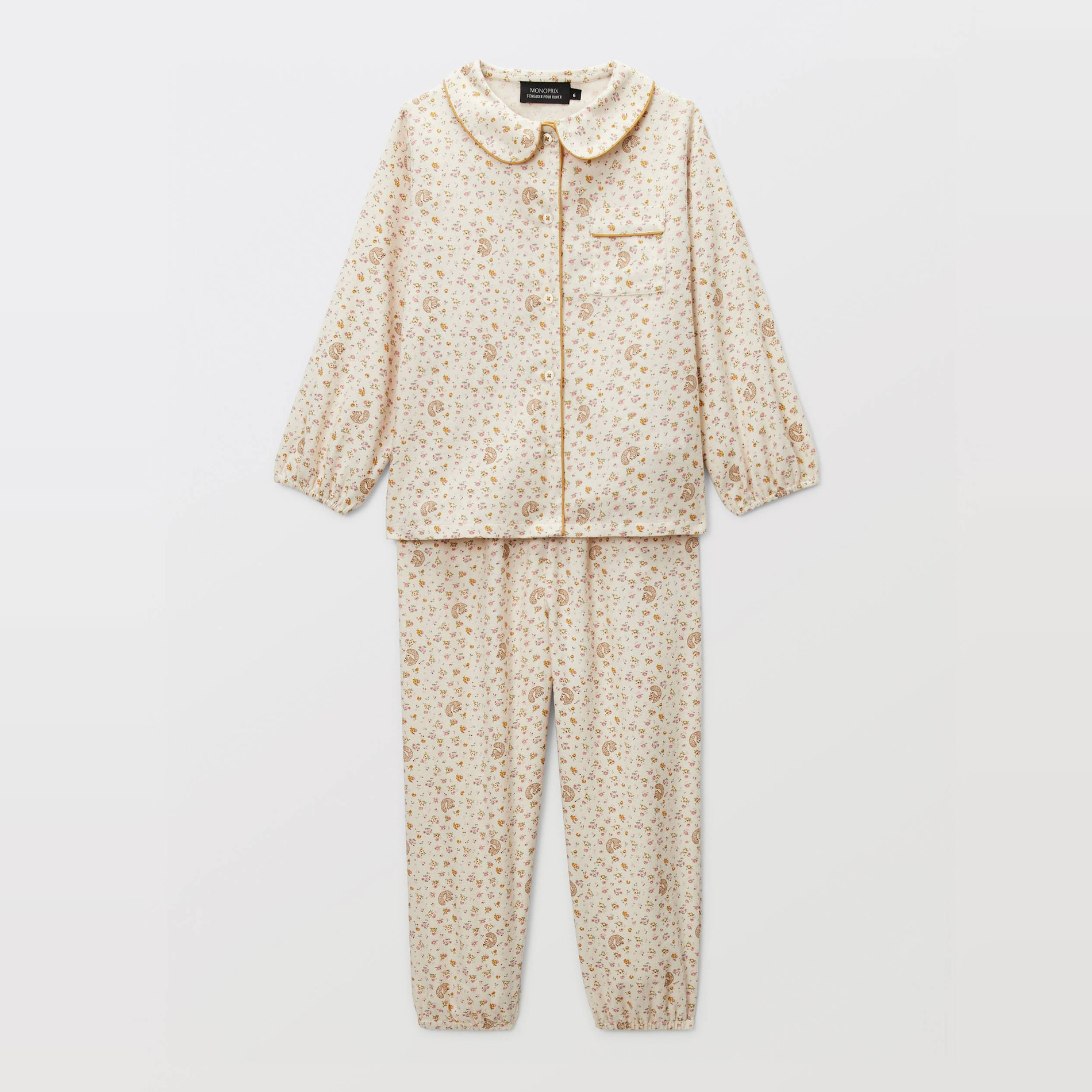 Pyjama manche longues col claudine imprimé, MONOPRIX
