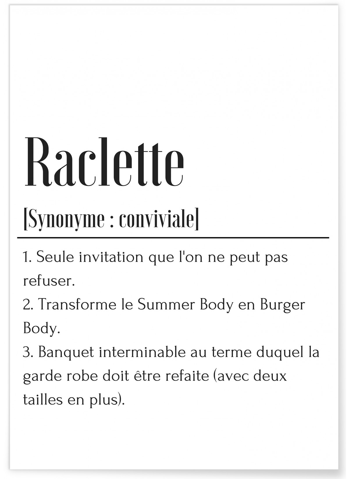 Affiche Définition Raclette, L'AFFICHERIE