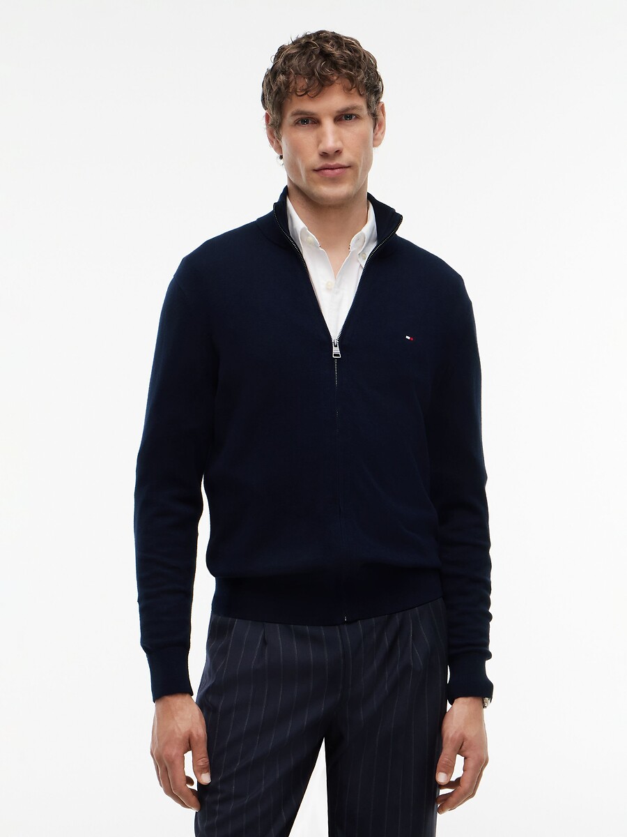 Gilet zippé, col montant en coton et cachemire, TOMMY HILFIGER