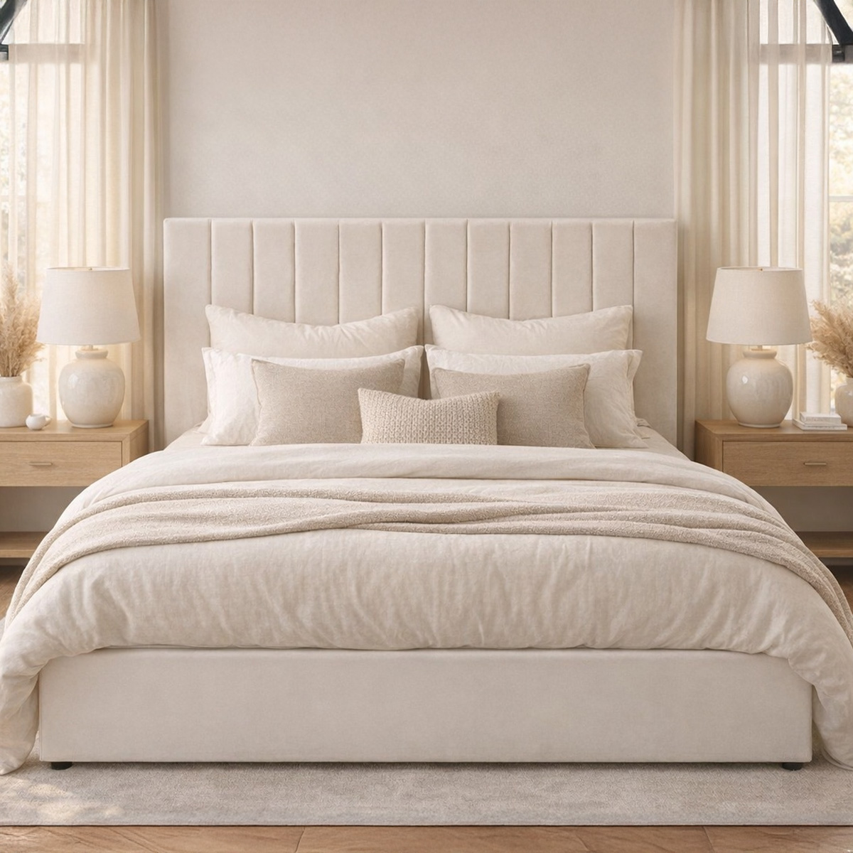 Lit coffre - Velours beige - GIULIA, MAISON AUBERTIN