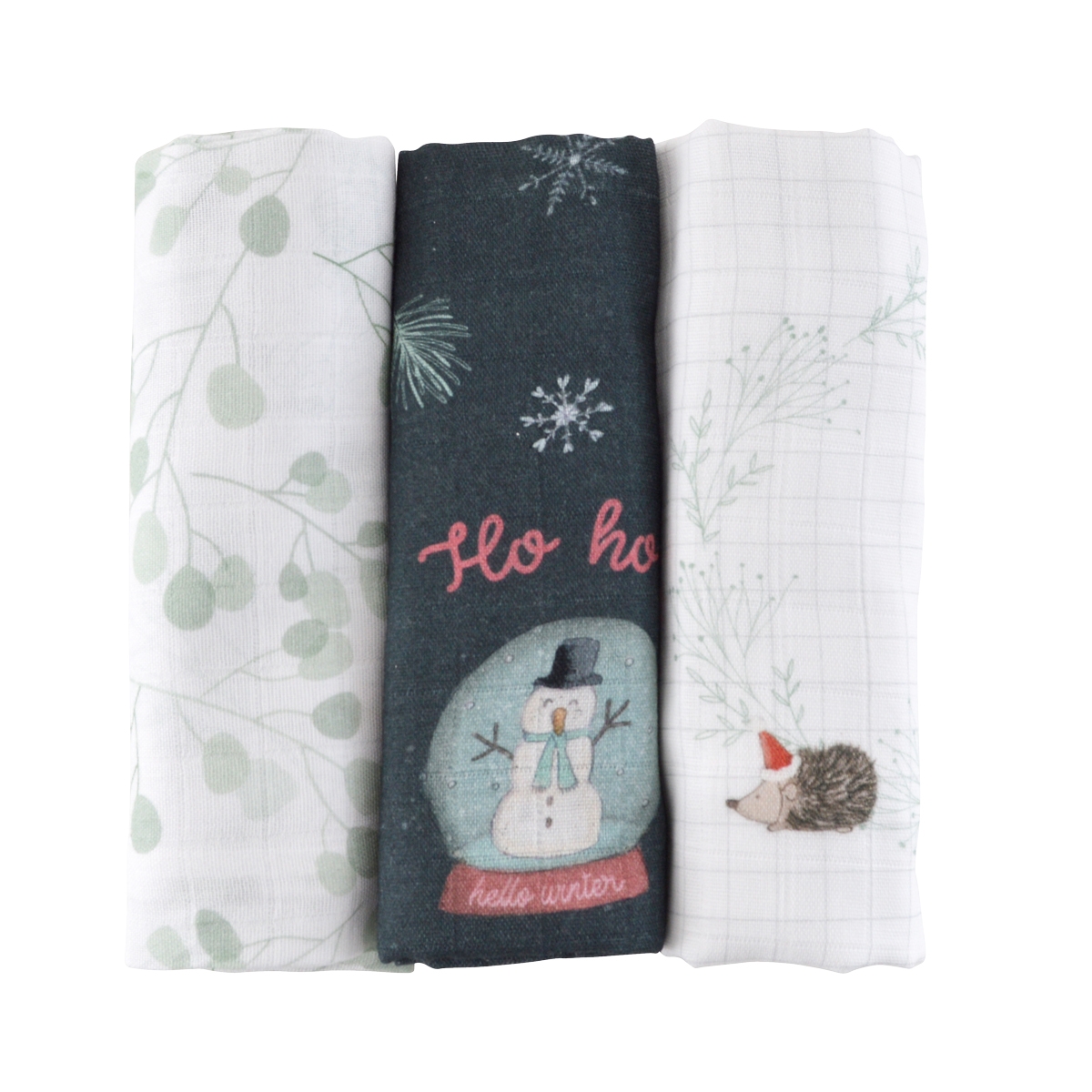 Lot de 3 langes coton bio NOEL MAGIQUE, LITTLE CREVETTE
