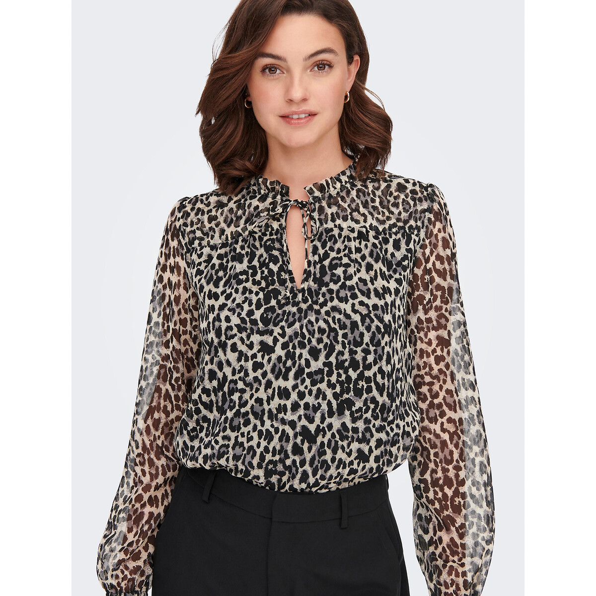Printed Draping Blouse with V-Neck