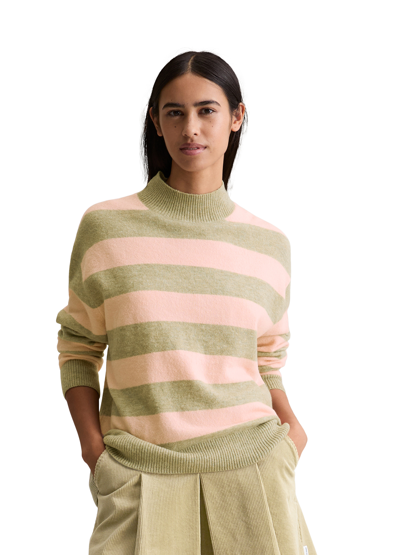 Pull-over en tricot rayé regular en doux mélange de laine vierge, MARC O’POLO DENIM