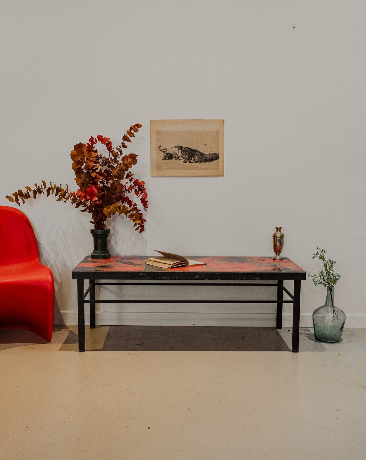 Table basse en céramique et fer noir Donna N°925 - Bon état, DEBONGOUT