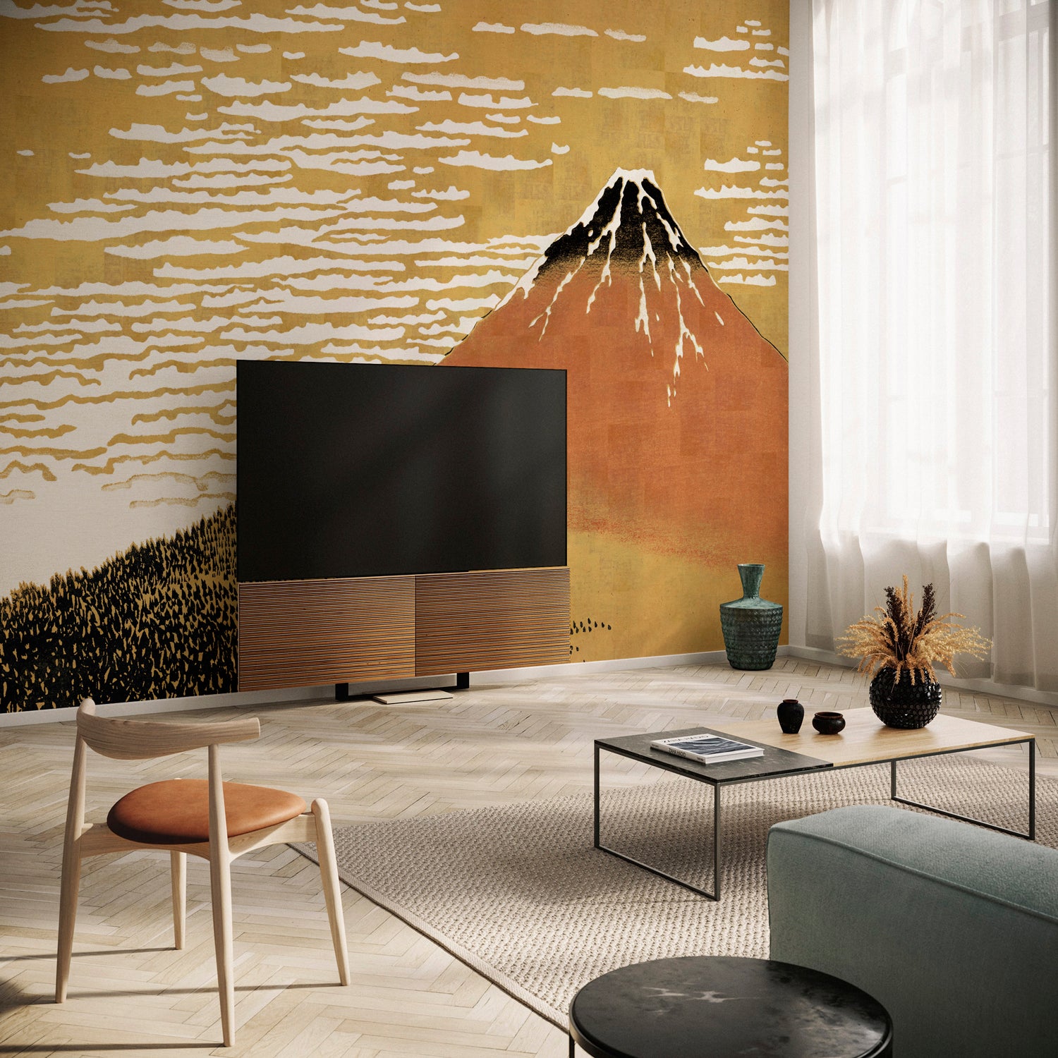 Papier peint panoramique Fuji XL - motif paysage japonais, 384x300 cm, LE PAPIERS DE NINON
