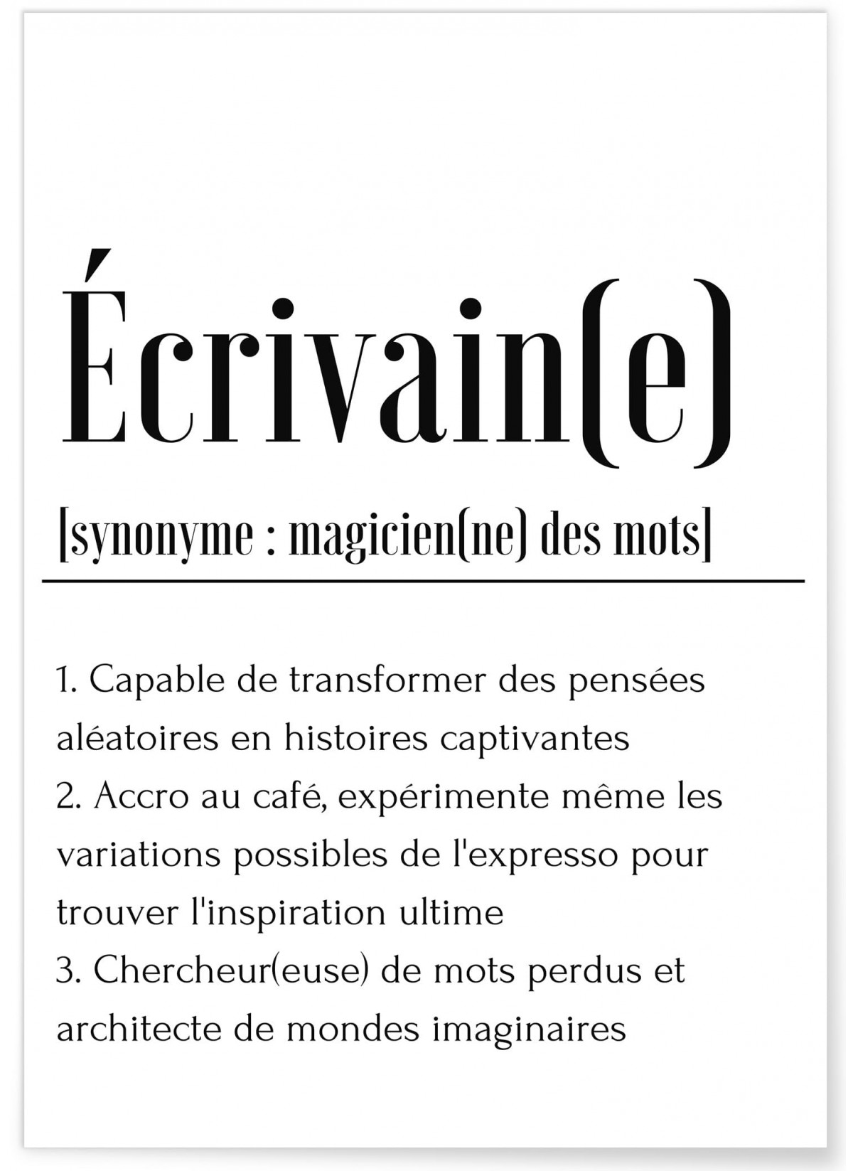 Affiche Définition Écrivain(e), L'AFFICHERIE