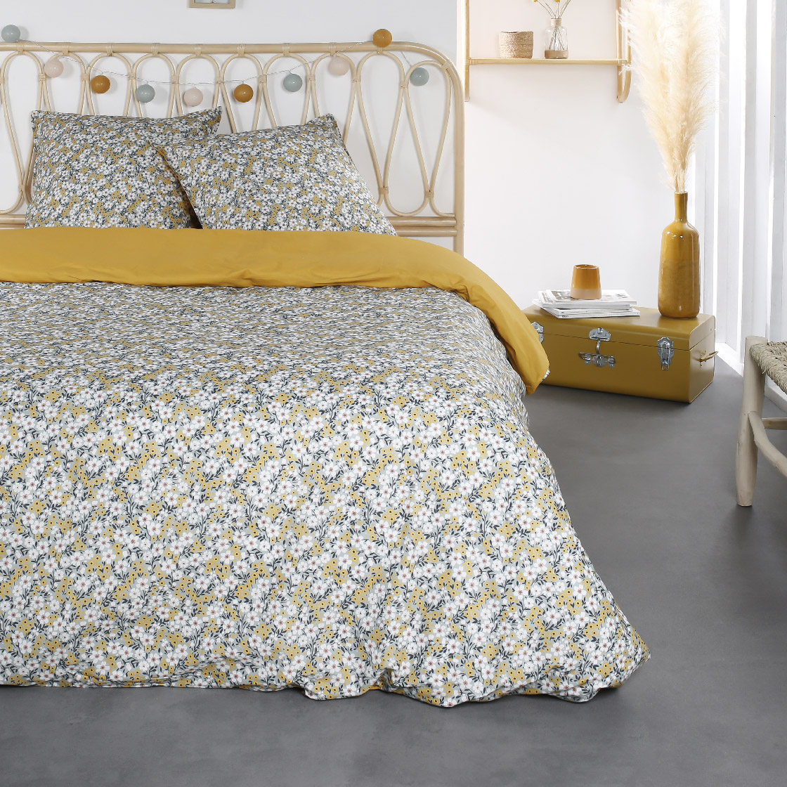 Parure de lit 2 personnes imprimé floral coton SUNSHINE MARLEY, TODAY