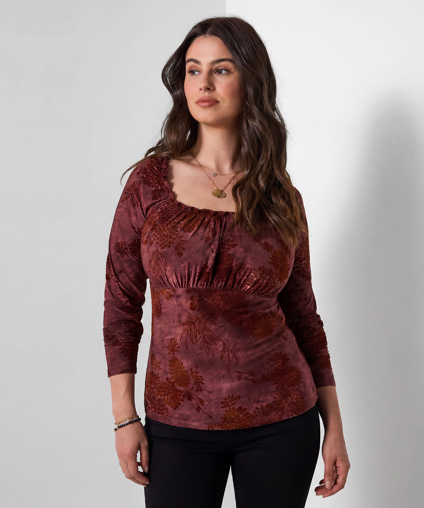 Blouse en Jersey à Col Froncé Imprimé Floqué, JOE BROWNS