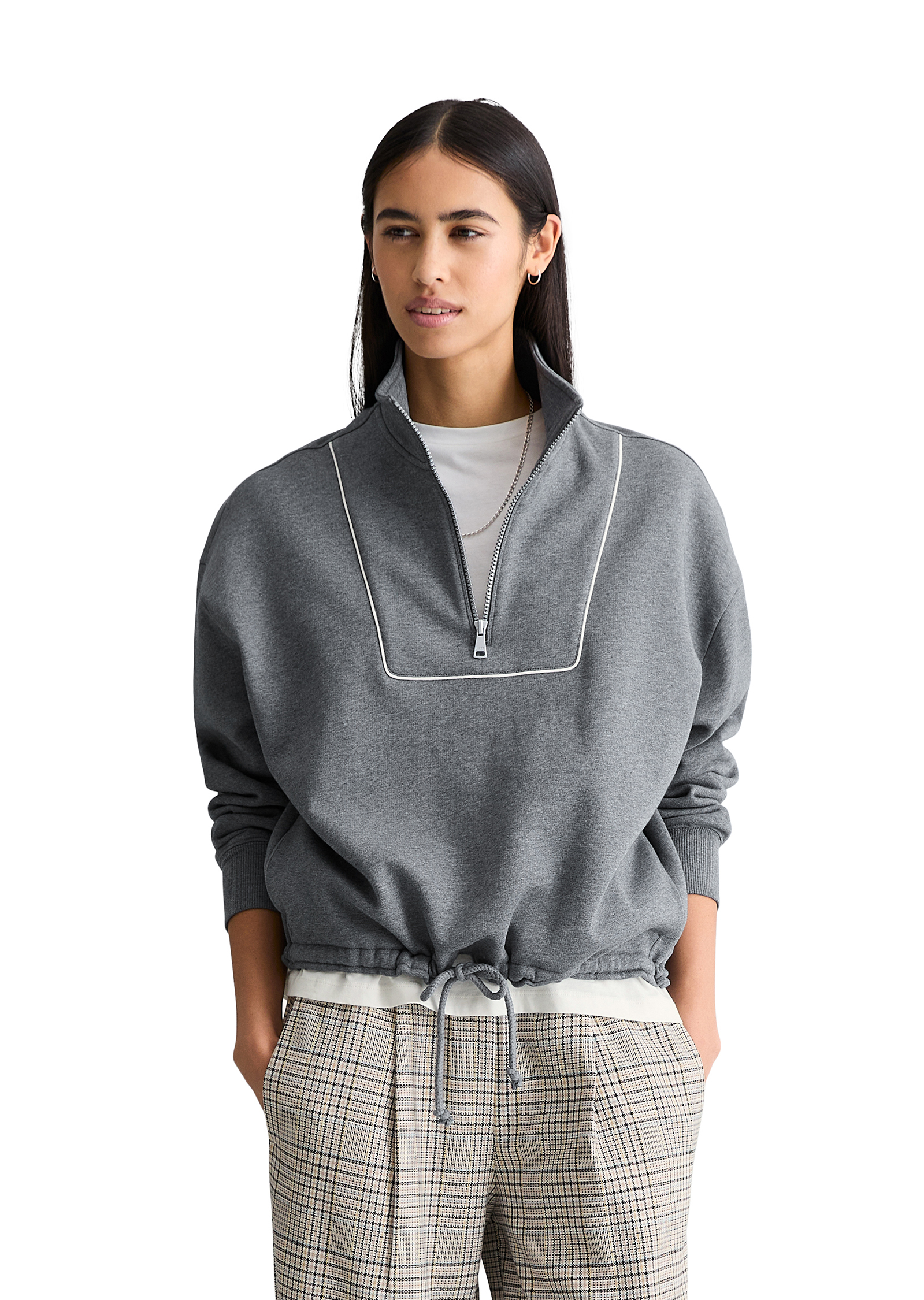 Sweat-shirt à demi-zip relaxed en doux mélange de coton organique, MARC O’POLO DENIM