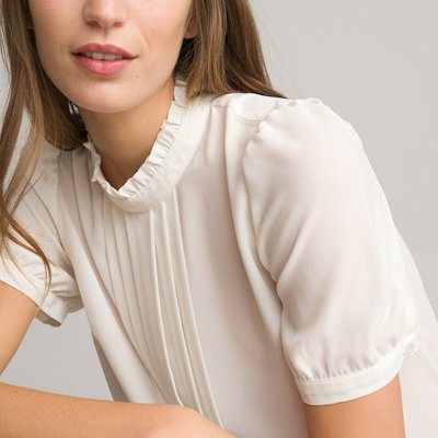 Recycled Ruffled Collar Blouse with Short Sleeves LA REDOUTE COLLECTIONS