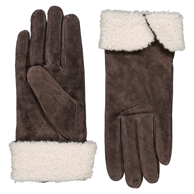 Leather Faux Fur Lined Gloves, brown, LA REDOUTE COLLECTIONS