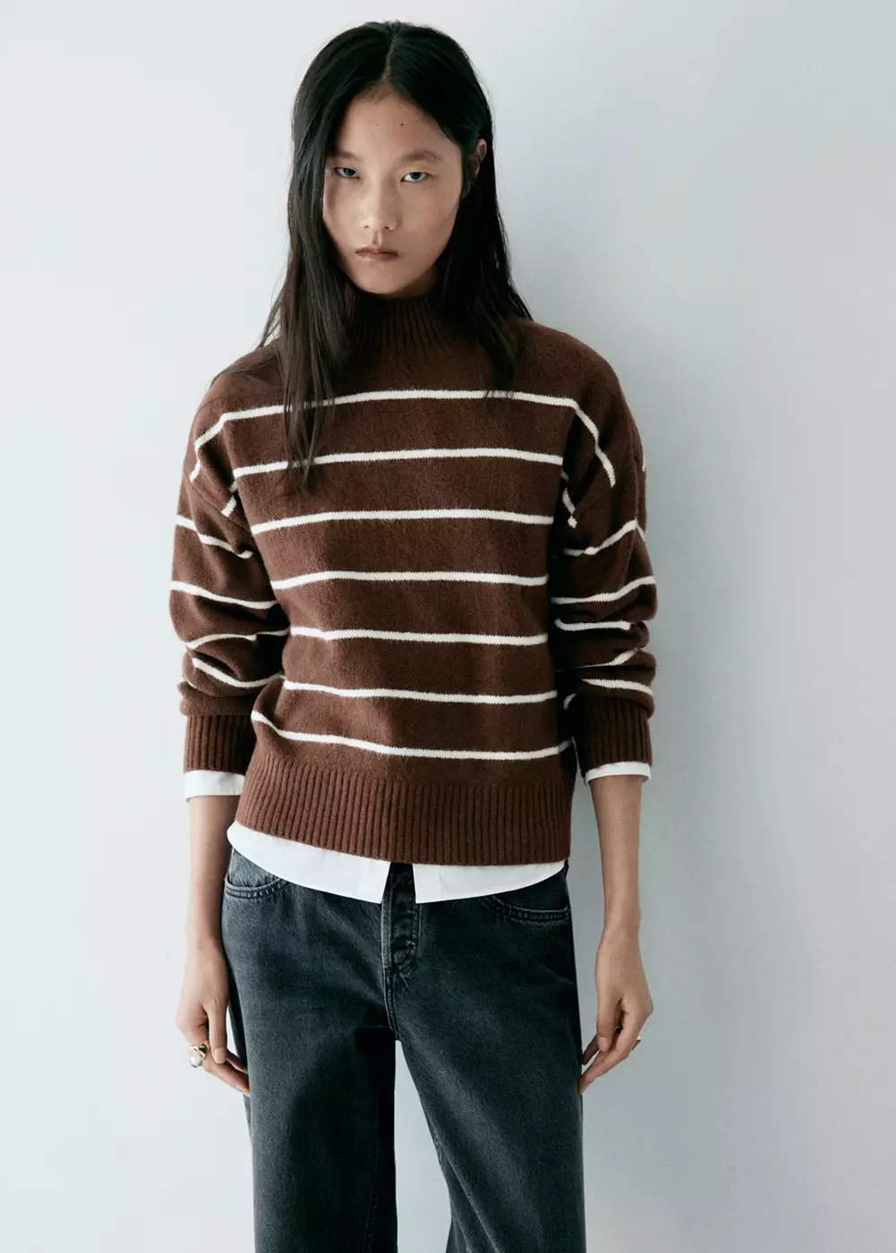 Pull-over rayures col montant, MANGO
