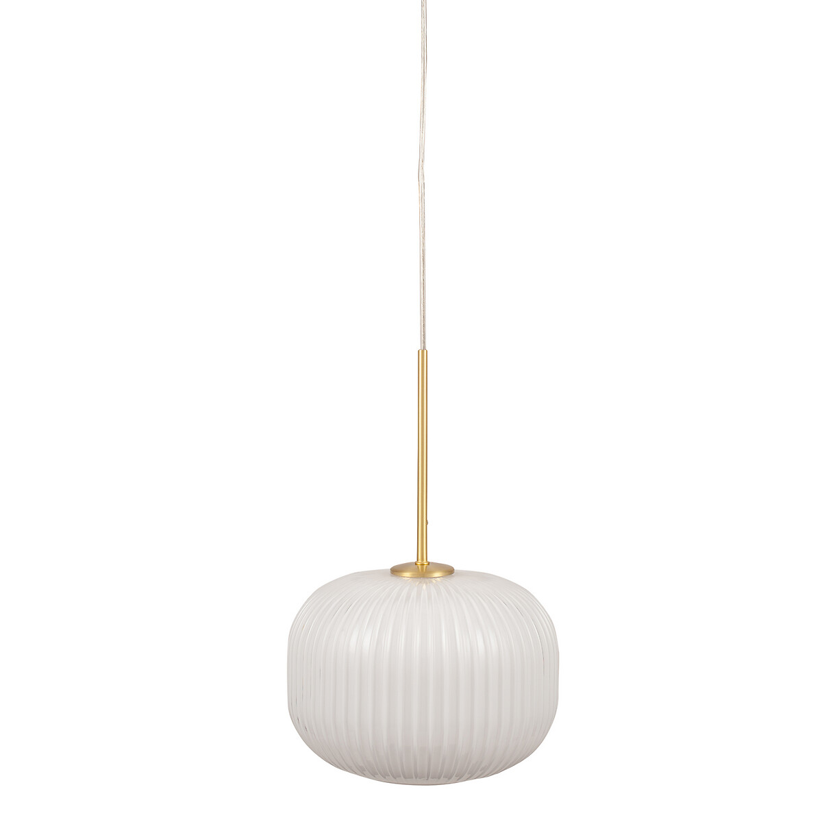 White Ribbed Glass with Gold Fittings Oval Pendant Ceiling Light