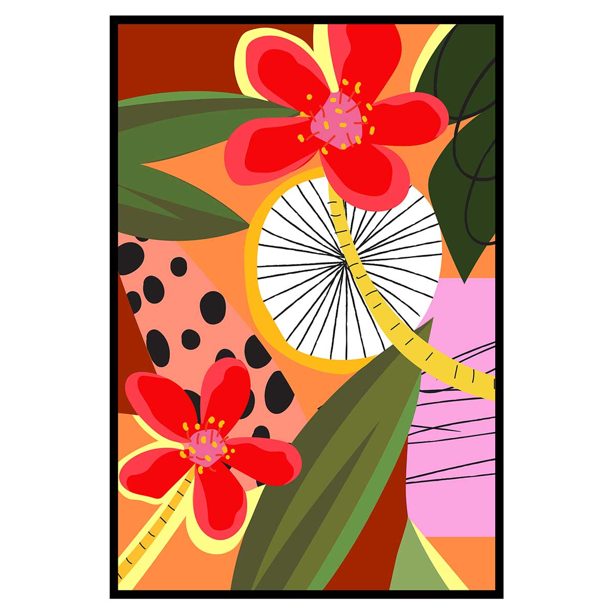 Affiche encadrée fleurs tropicales multicolore, HEXOA