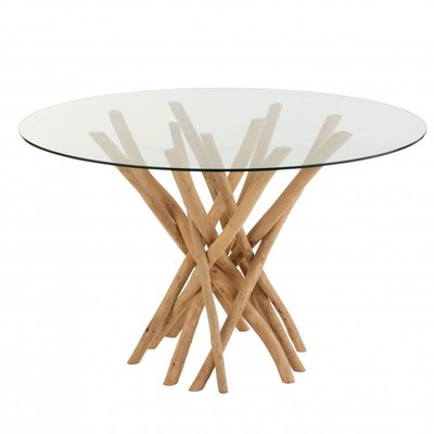 Table à manger ronde 120cm en verre pieds bois MANILLE MEUBLES & DESIGN