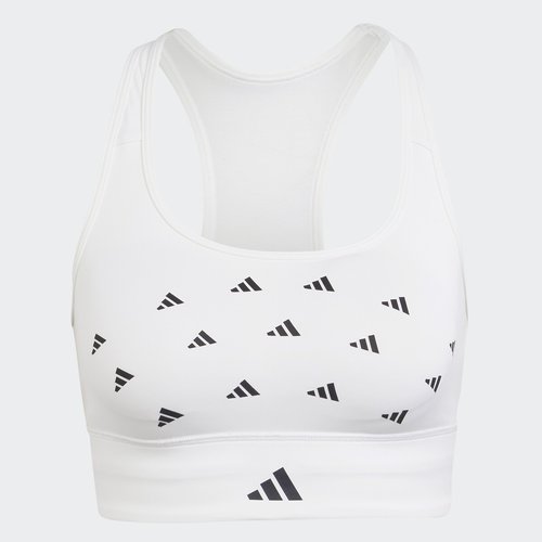 Medium support sports bra with logo print, white, Adidas Performance