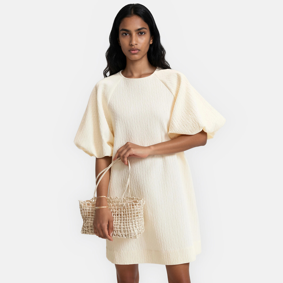 Robe courte manches courtes bouffantes, LA REDOUTE COLLECTIONS