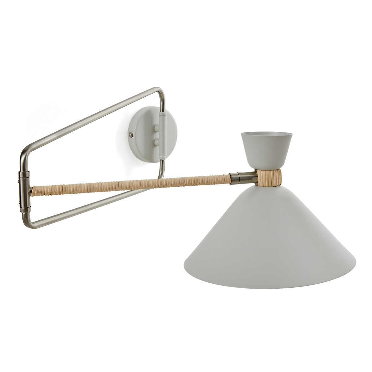 Richtbare wandlamp in metaal en rotan, Zoticus Ratan