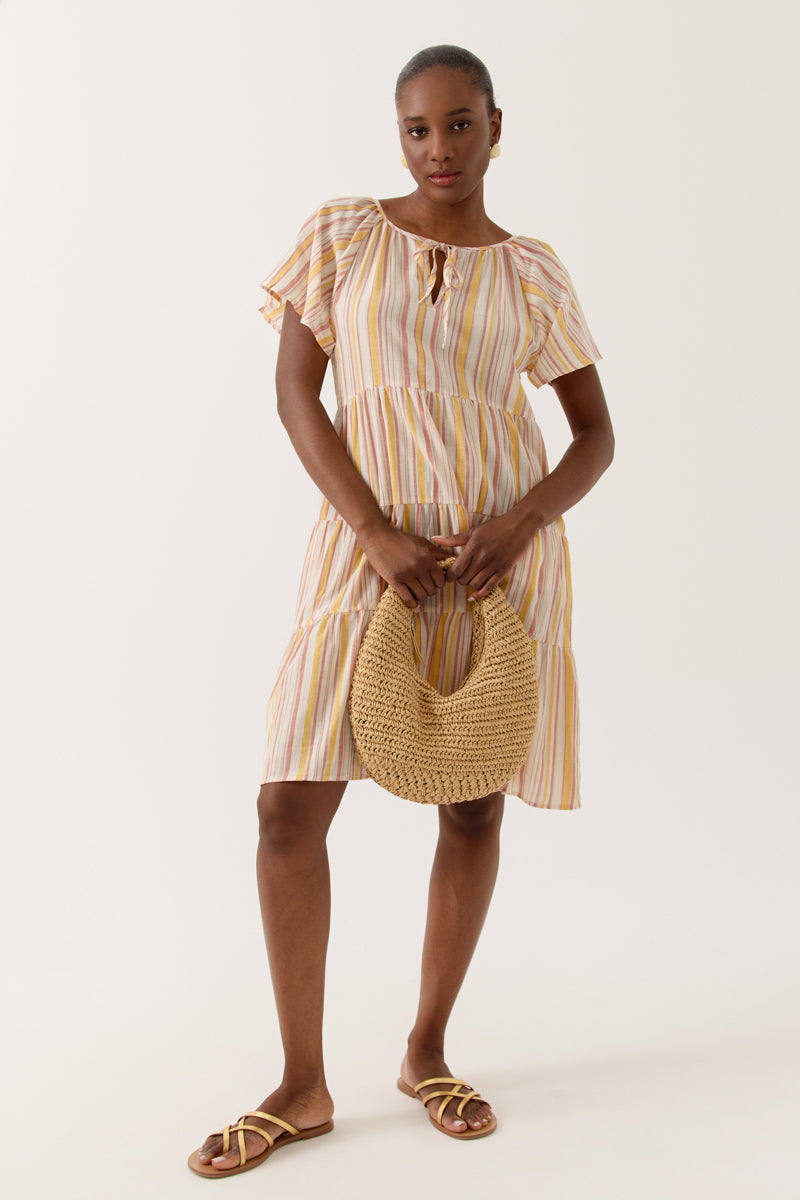 Robe courte à rayures multicoloreset manches courtes Cairoa, ARTLOVE