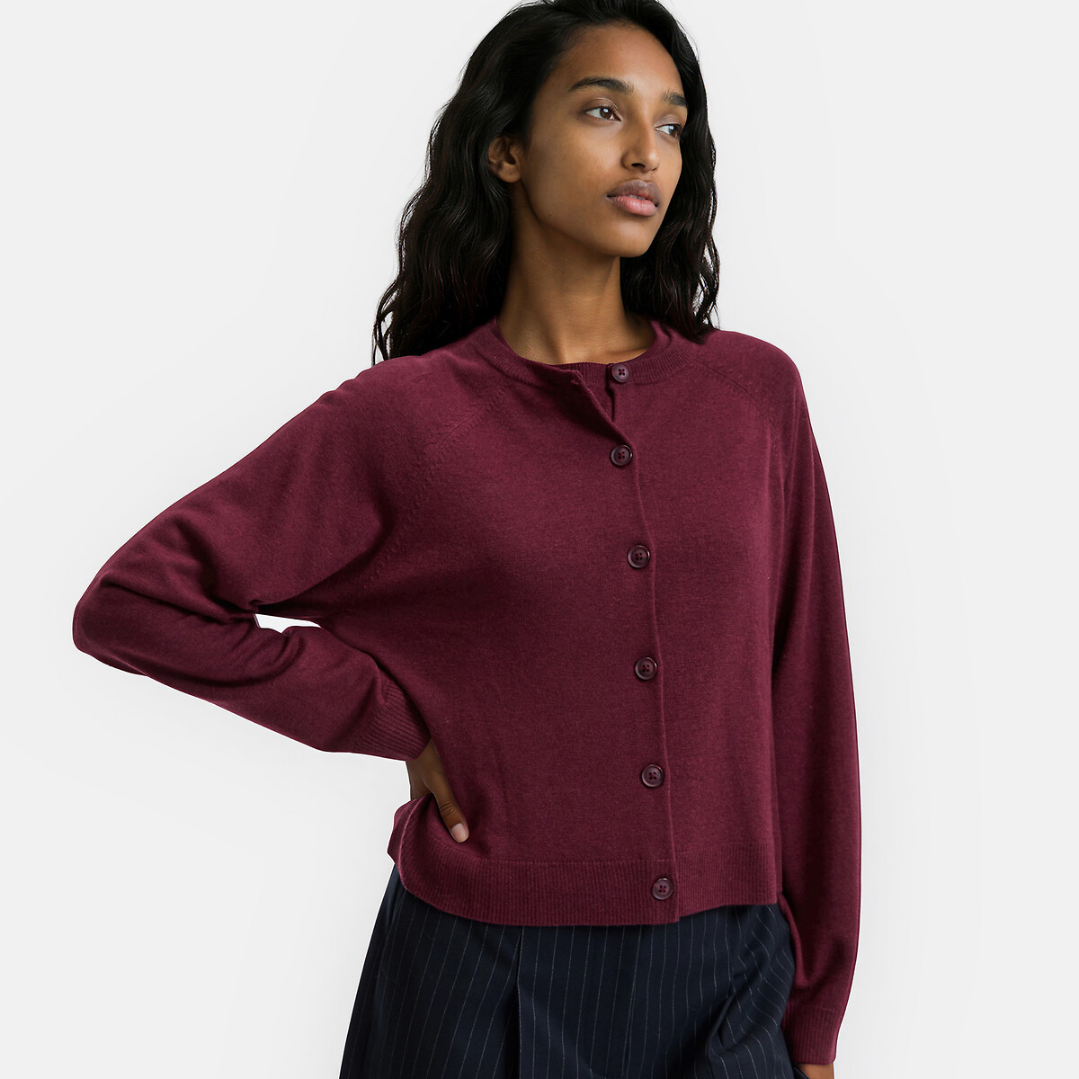 Cardigan col rond en fine maille en 100% laine, LA REDOUTE COLLECTIONS