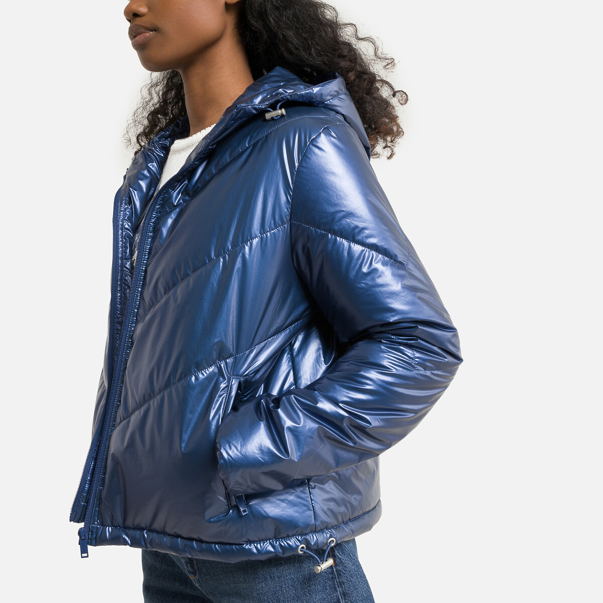 Short hooded padded jacket with zip 