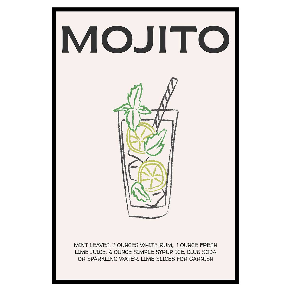 Affiche encadrée mojito illustration, HEXOA